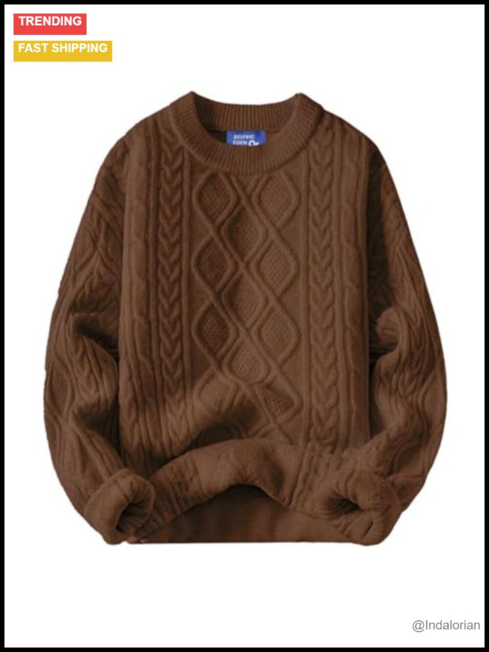 Oversized Cable Knit Crewneck Pullover Sweater Long Sleeve